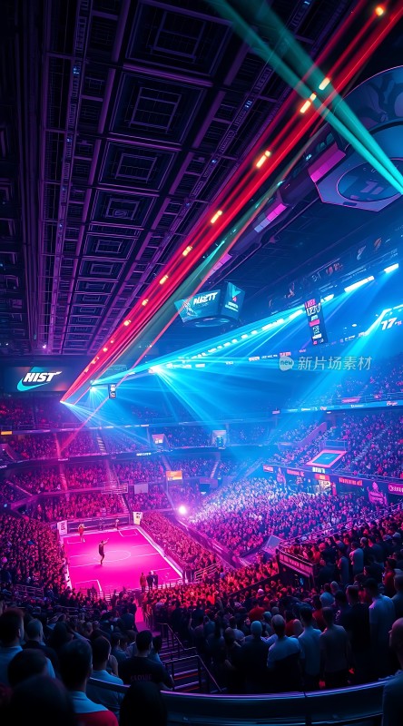 篮球赛现场灯光璀璨观众热情高涨