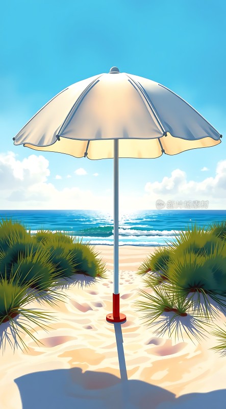 阳光下的海滩遮阳伞