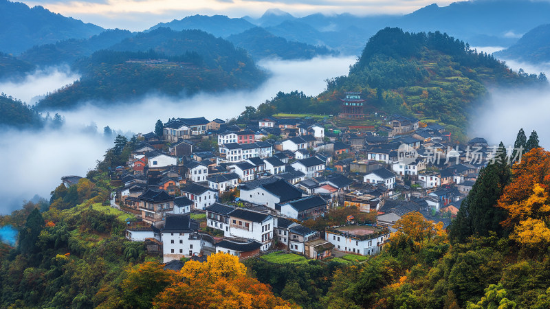 山雾中的仙境山村