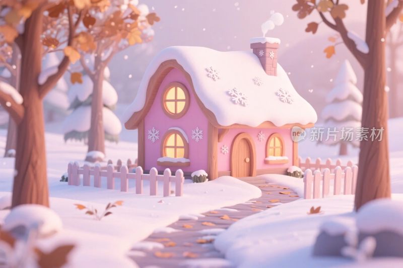 冬日卡通雪屋雪景