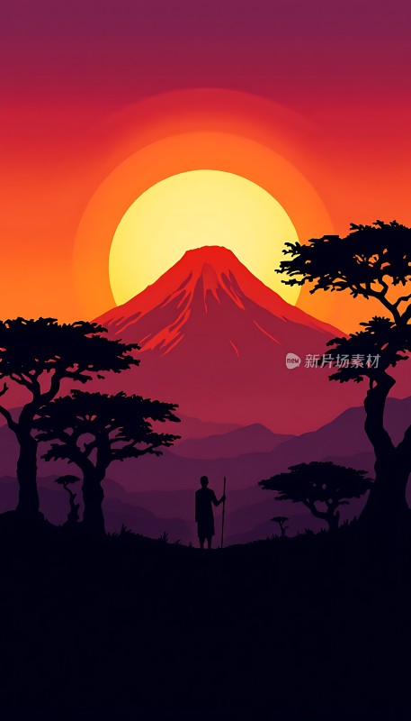 日出时分的富士山剪影