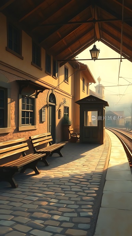 阳光下的火车站台