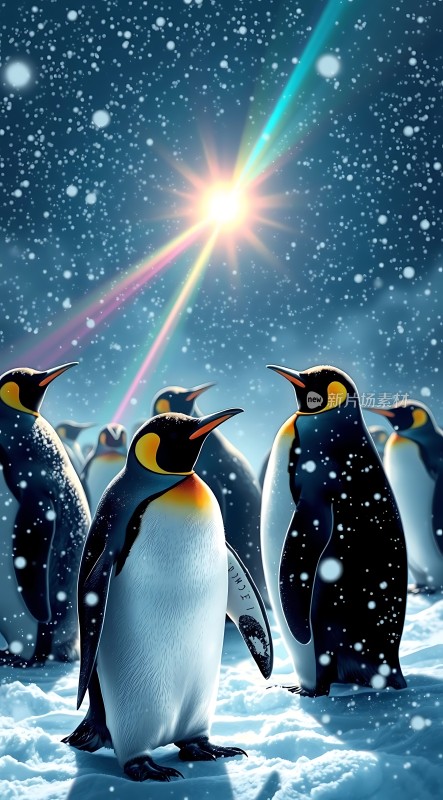 南极雪地上的企鹅群像
