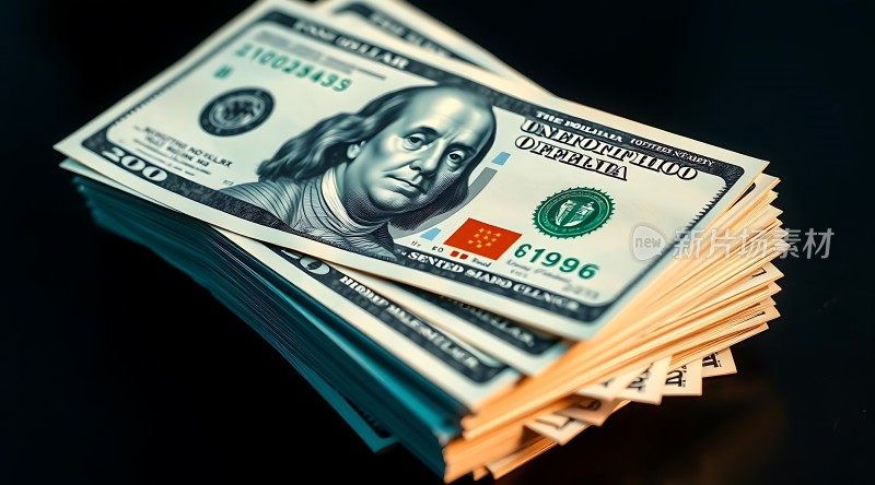 百元美钞堆叠展现财富与繁荣