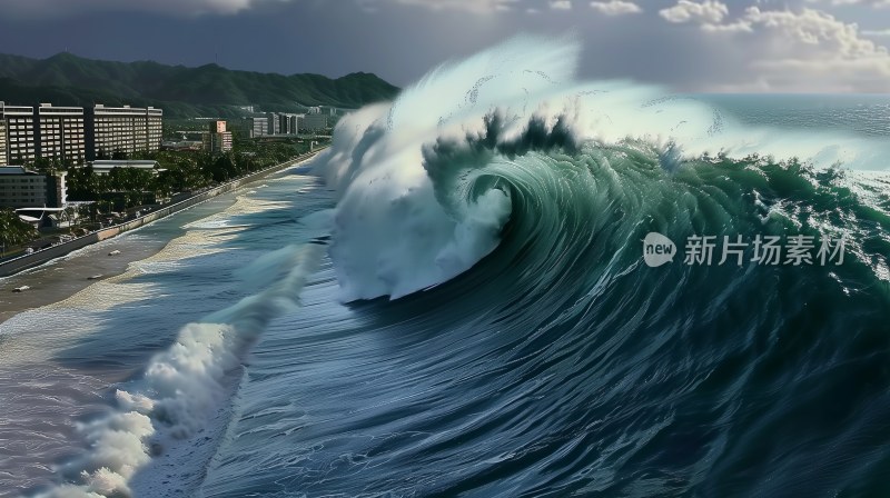 地震海啸巨浪翻滚