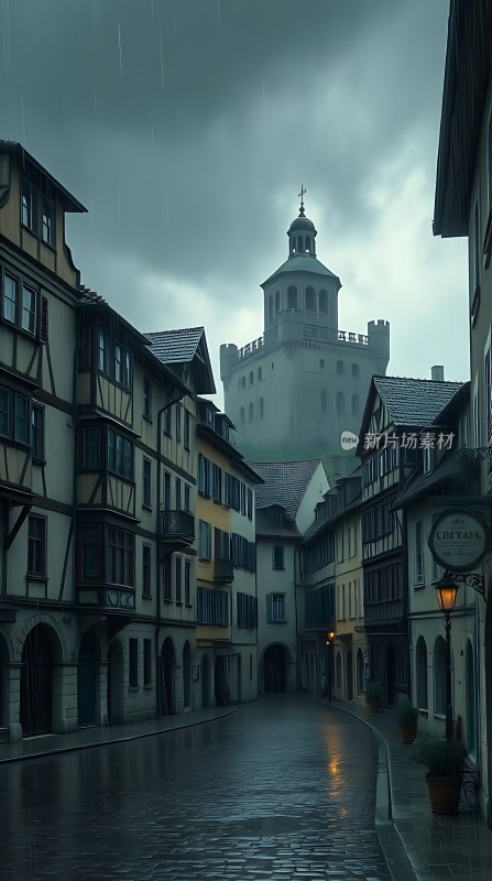 雨夜古街神秘城堡