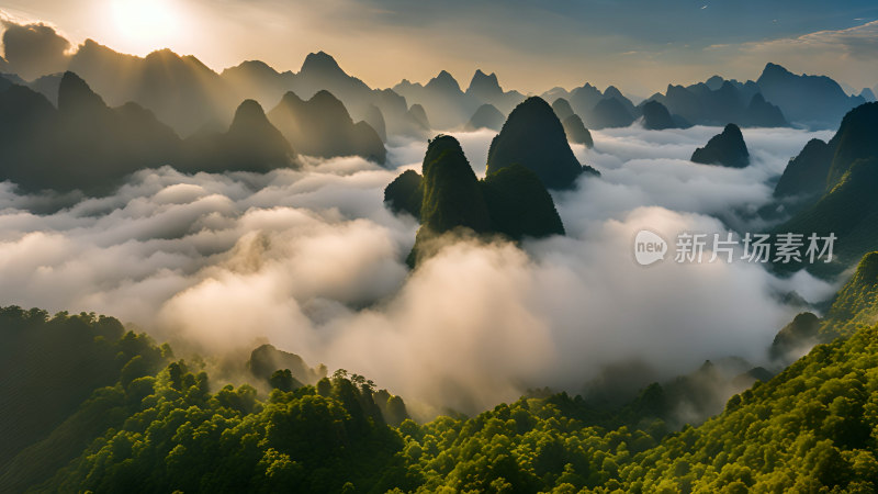 桂林山水照片山峰云海群山云雾缭绕自然风景