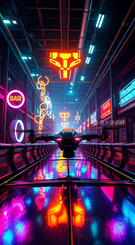 霓虹灯下的未来城市飞行器