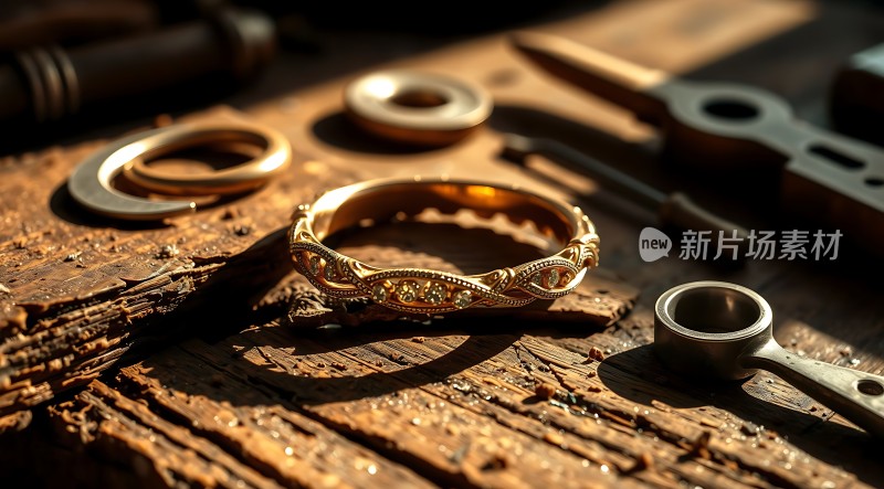 黄金戒指与工具的结合之美