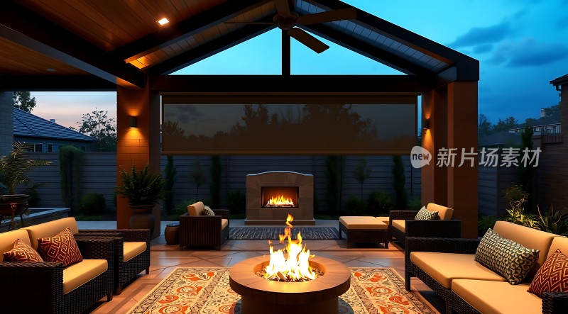 户外休闲火坑聚会场景