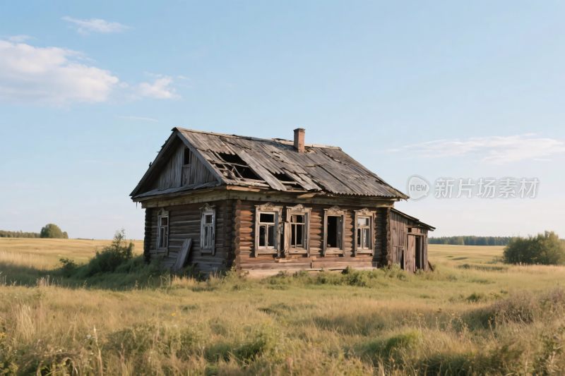 荒野废弃老木屋