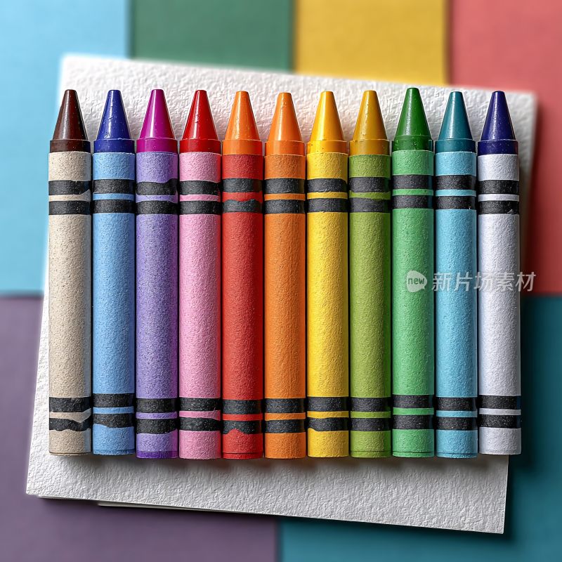 一排彩色蜡笔整齐摆放