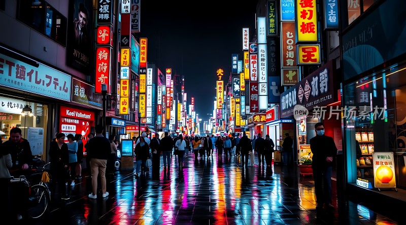 霓虹灯下的繁华街道