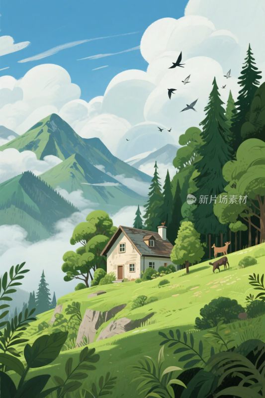 山水田园风景插画