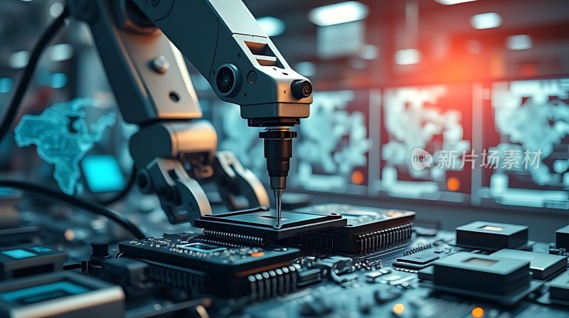 机器人操作电子元件科技感十足