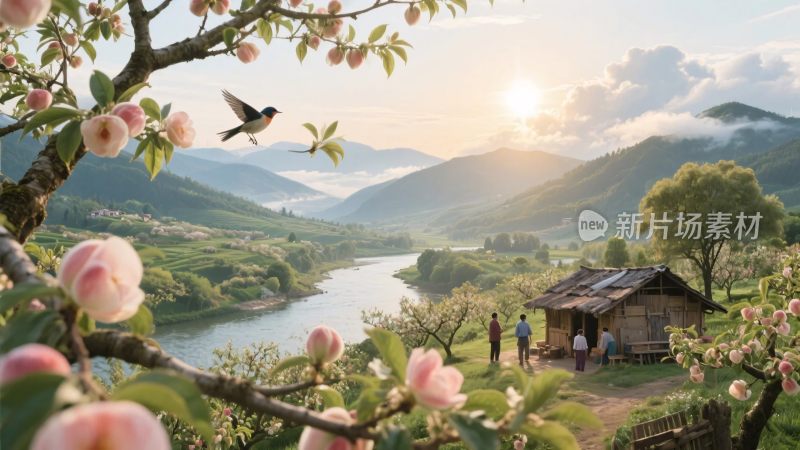 田园山水风景插画