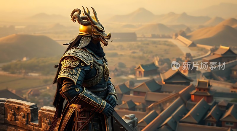龙盔战士俯瞰古城