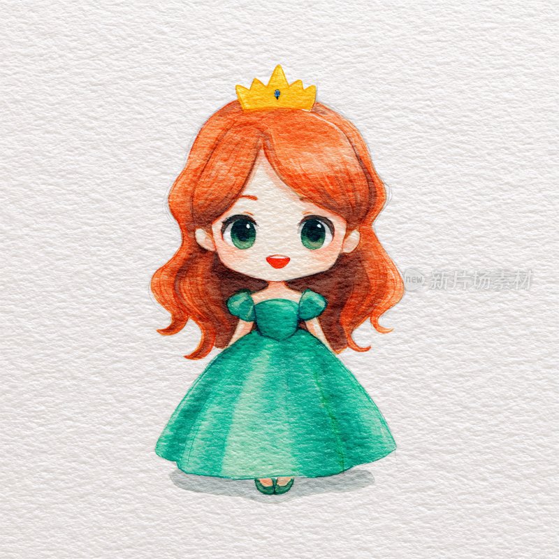 红发公主水彩插画