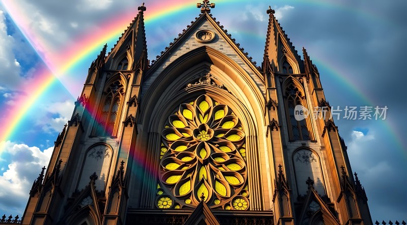 彩虹下的哥特式教堂