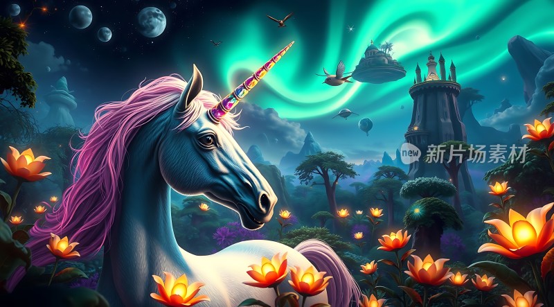 梦幻独角兽与神秘夜空