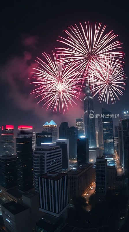 璀璨烟花点亮城市夜空