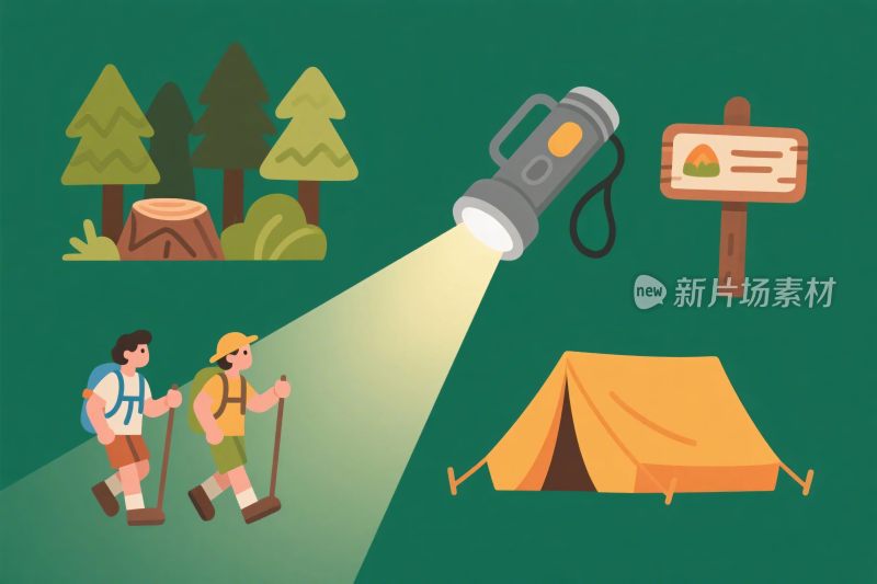 户外露营徒步插画