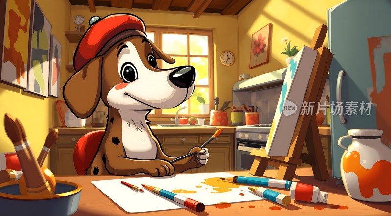 小狗画家创作艺术作品