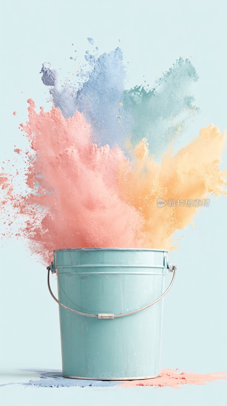 彩色粉末从水桶中飞溅而出