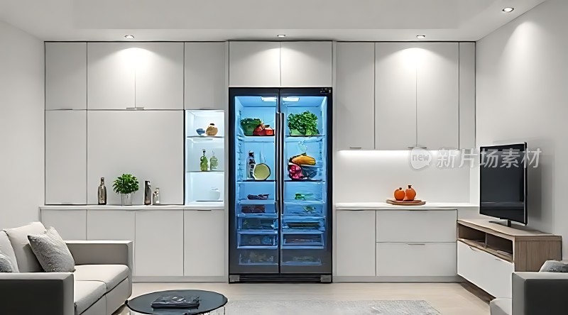 现代简约家居冰箱展示美味食物