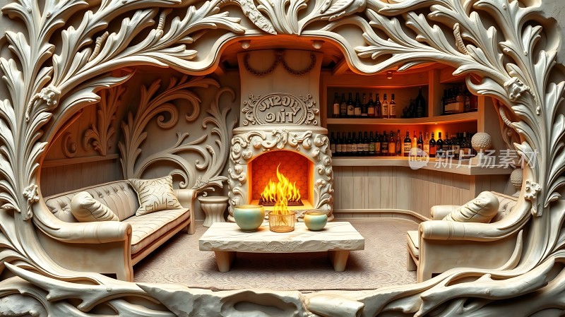 豪华壁炉客厅舒适沙发精美装饰