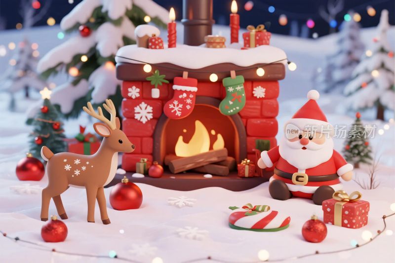圣诞温馨插画场景
