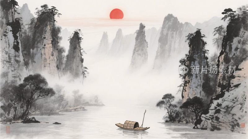 中国传统山水水墨画