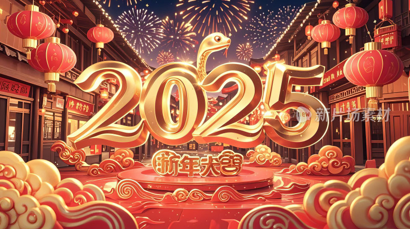 2025新春佳节红灯笼喜庆节日创意海报图