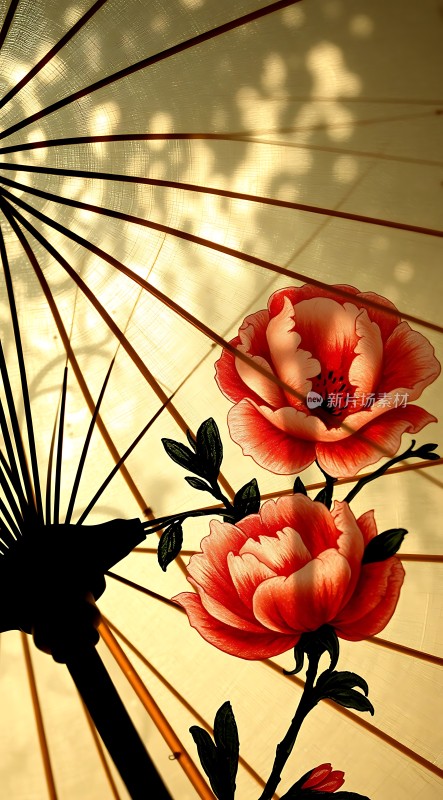 油纸伞上的牡丹花