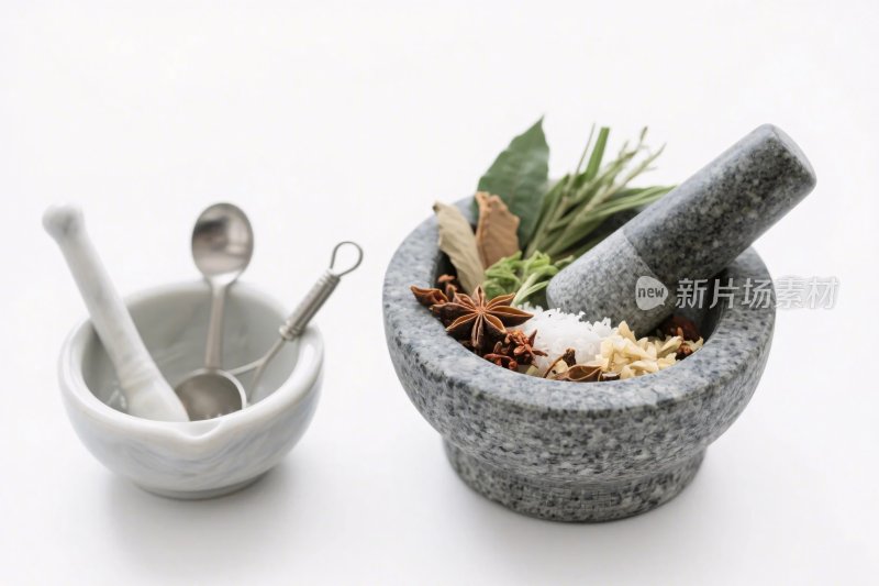 研钵研杵与香料组合