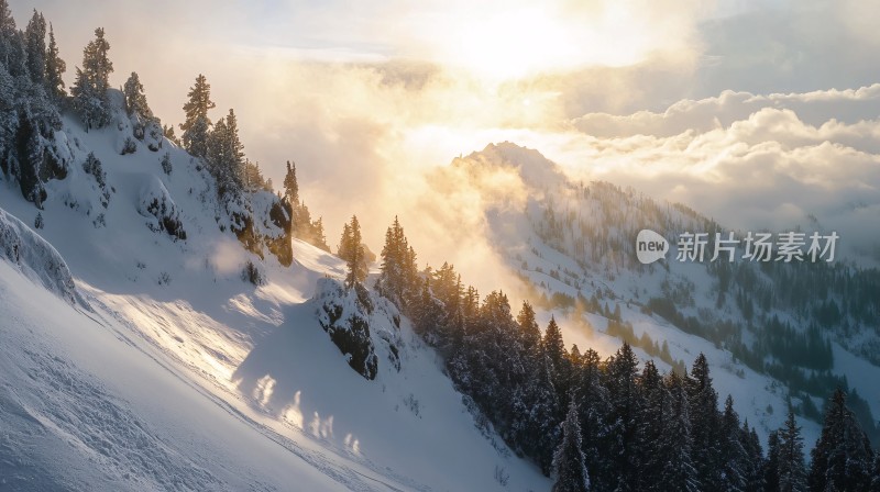 雪景日出全景