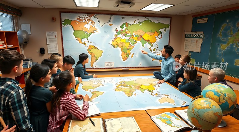 世界地理课堂互动教学场景