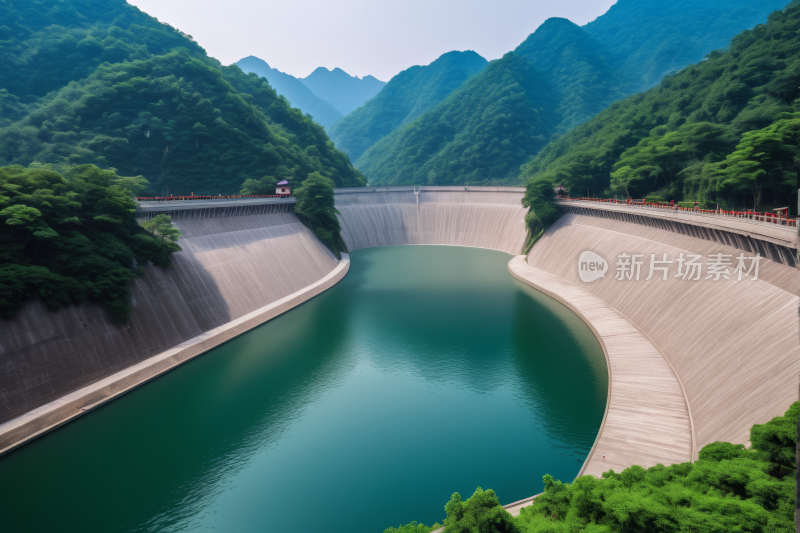 一座大坝一条河流穿过高清风景图片