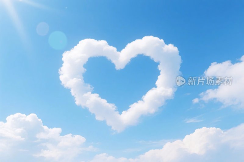 爱心云朵蓝天插画