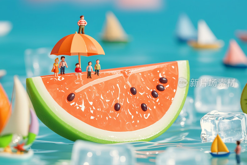 大暑夏至处暑夏天水果世界微观摄影冰块小人