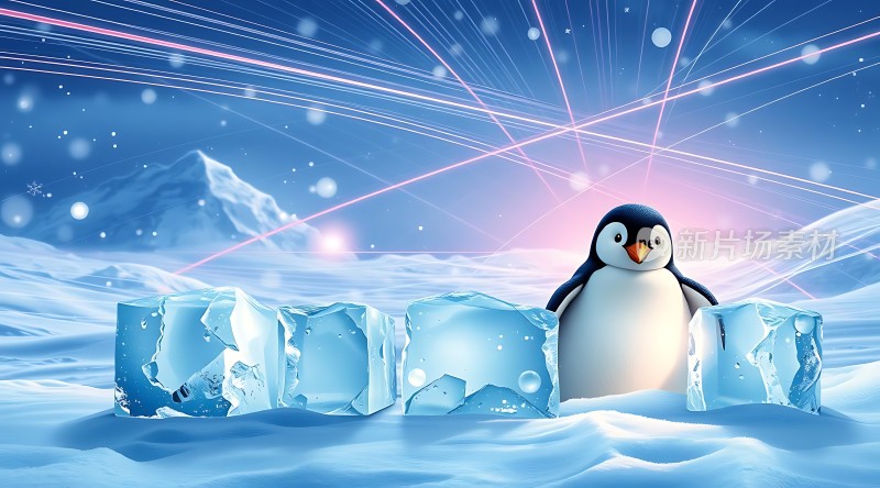 冰天雪地中企鹅探出头