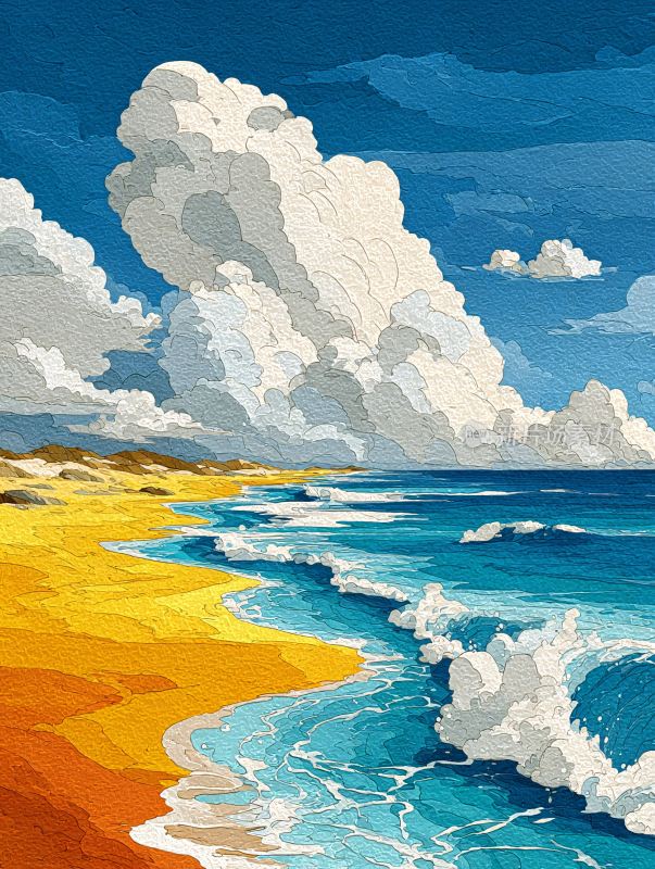 夏日海边插画风景