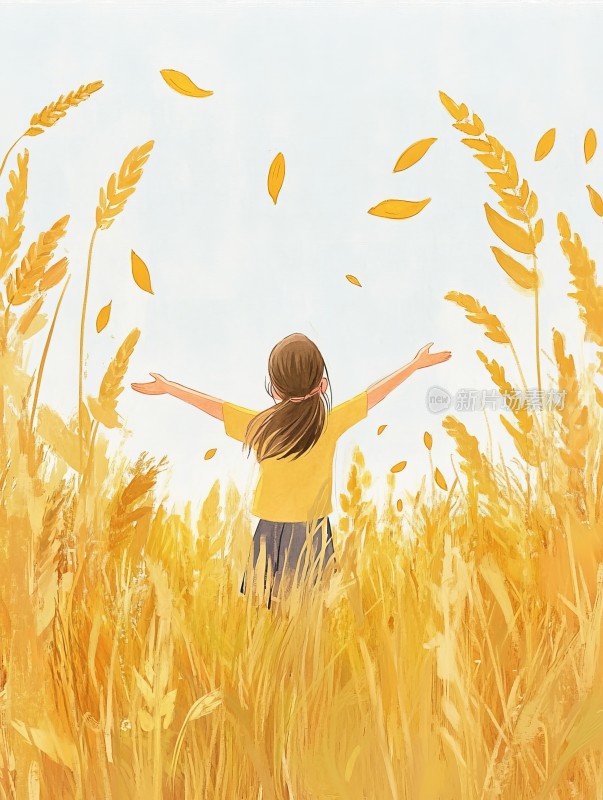 金色麦田中的少女