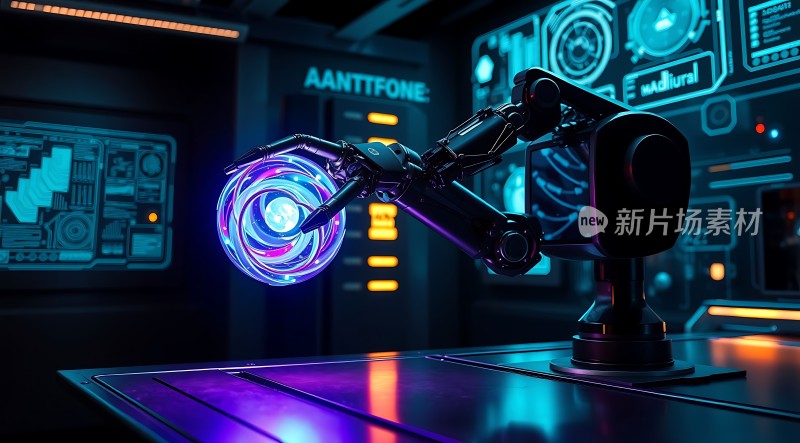 科技感十足的未来实验室机械臂操作神秘装置