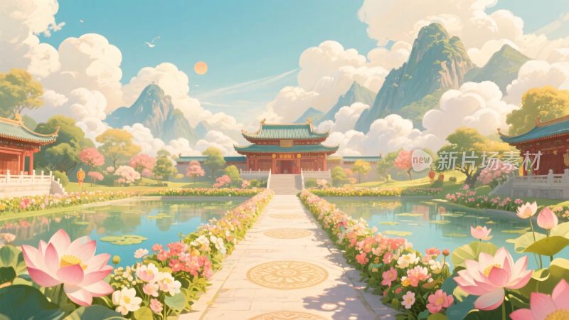 古风庭院风景插画