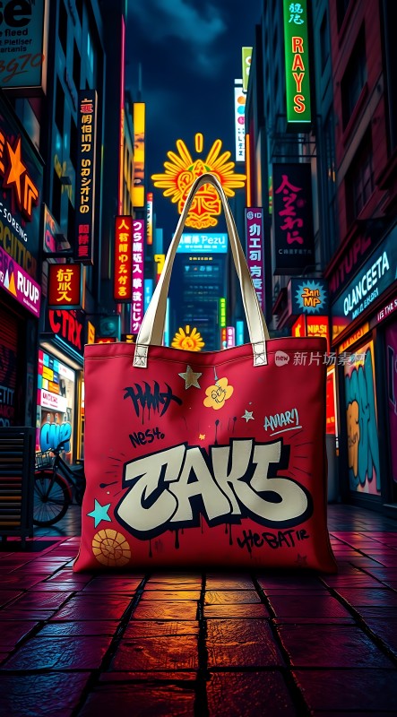 霓虹灯下的街头艺术手提包