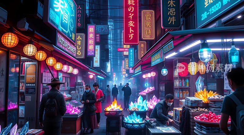 霓虹灯下的繁华夜市