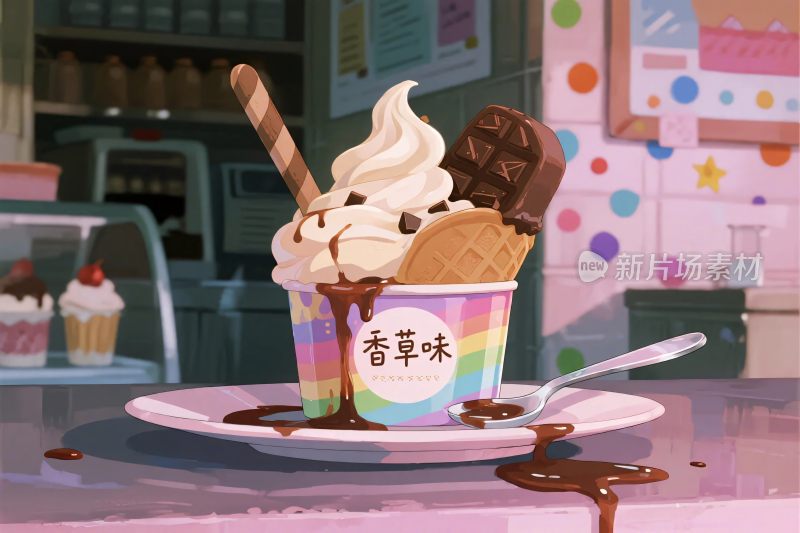 甜筒冰淇淋插画