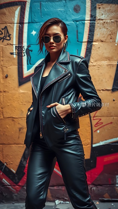 黑色皮衣时尚造型酷炫街头风