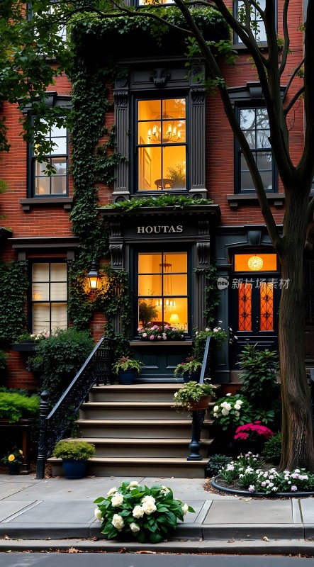 温馨小院绿意盎然灯光温暖